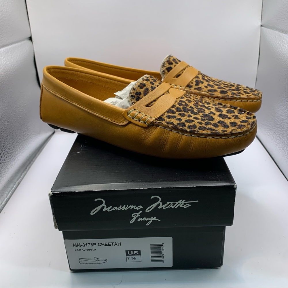 NWB Massimo Matteo Penny with Cheetah Vamp women’s loafers brown size 7.5